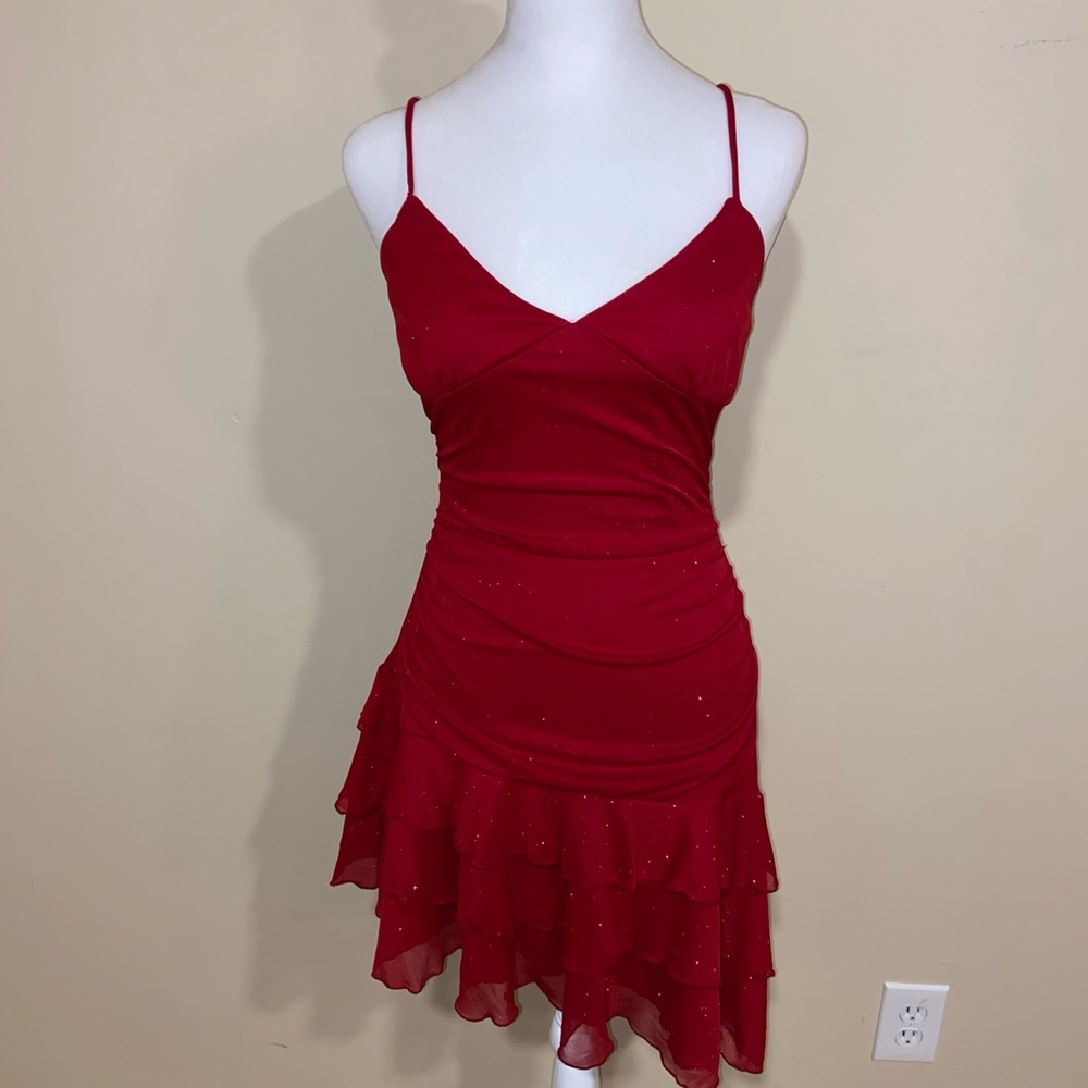 City Triangles Red Ruffle Mini Dress - Picture 2 of 7